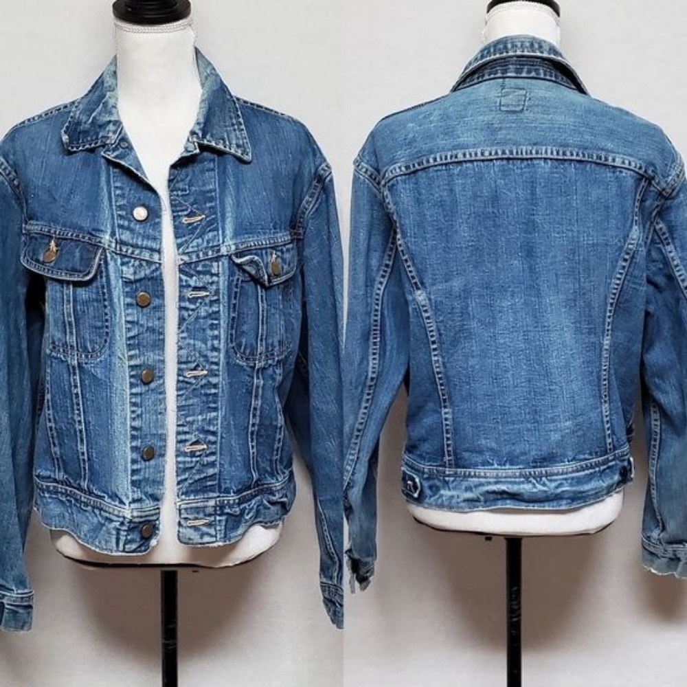 Vintage 1960s Lee Sanforized 101-J USA Union Made Distressed Denim Jacket L